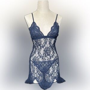 In Bloom Navy Lace Sheer Chemise